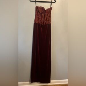 Retrofete red velvet lace Strapless Maxi Dress (with boning in corset) small NWT
